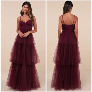 Lulu's Burgundy Layered Maxi Dress